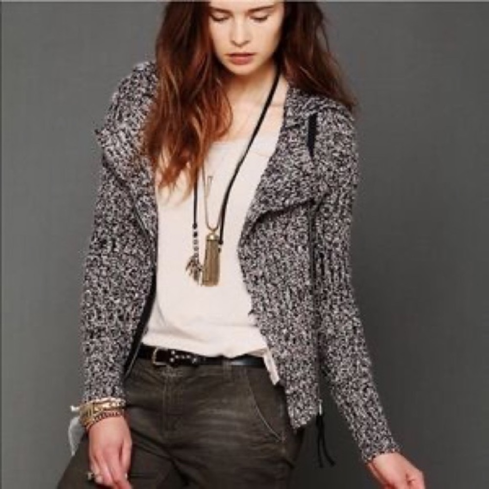 Free People Moto Zip Marled Knit Sweater